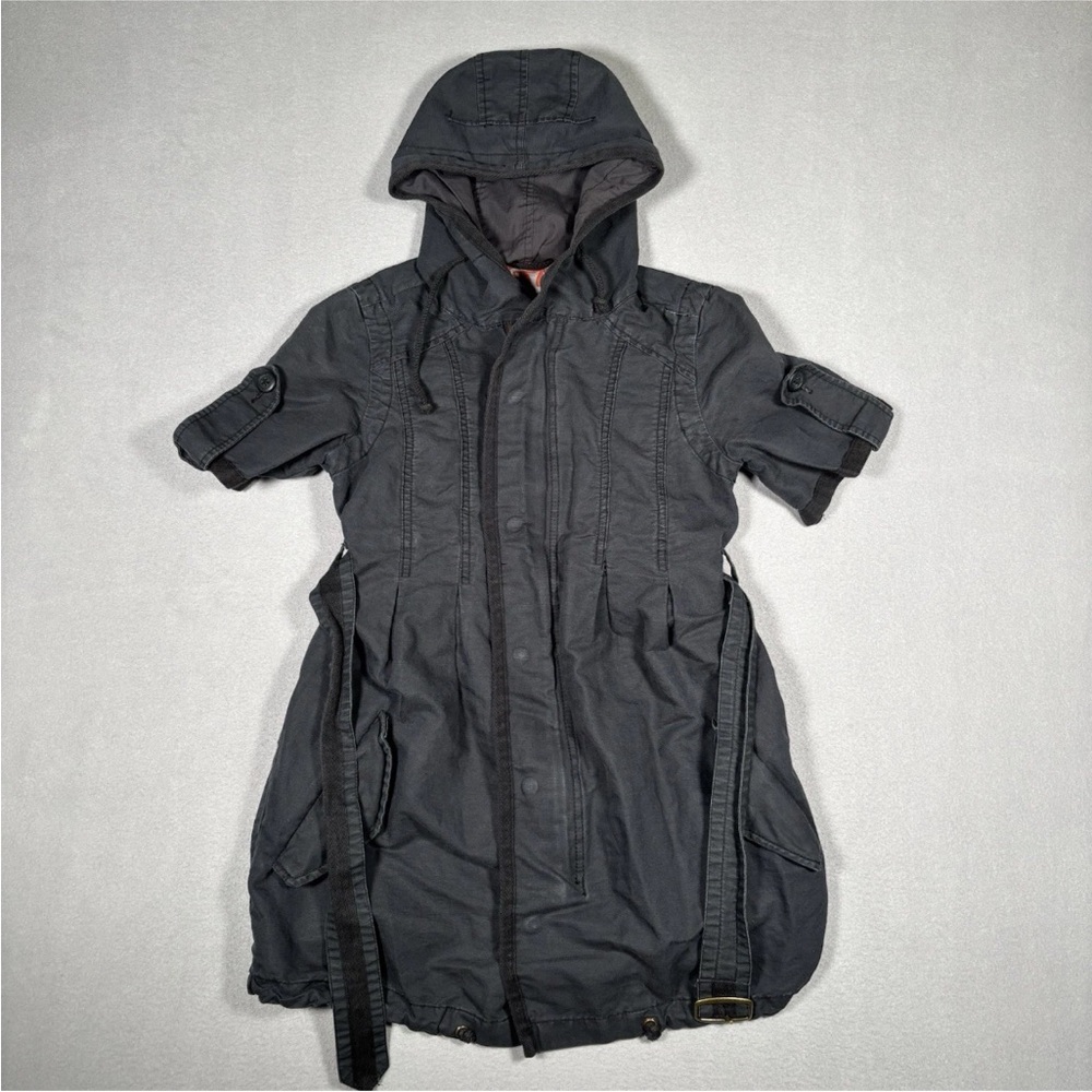 Free People Black Short Sleeve Belted Utility Jacket Linen Blend Women's Size 0